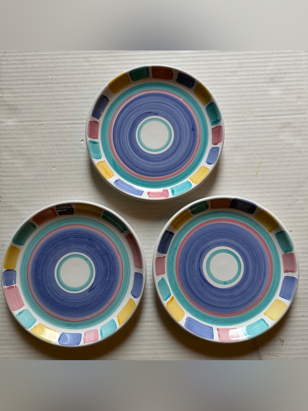3 CALECA Color Blocks Pasta Bowl Dish Hand Painted Pastel Table  Italy
